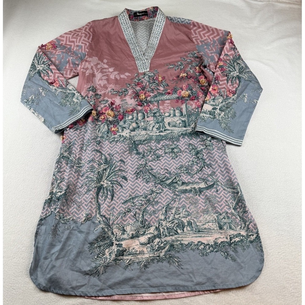 Ideas Pret 3D Floral All Over Print Kirti Tunic Shirt Dress Womens M